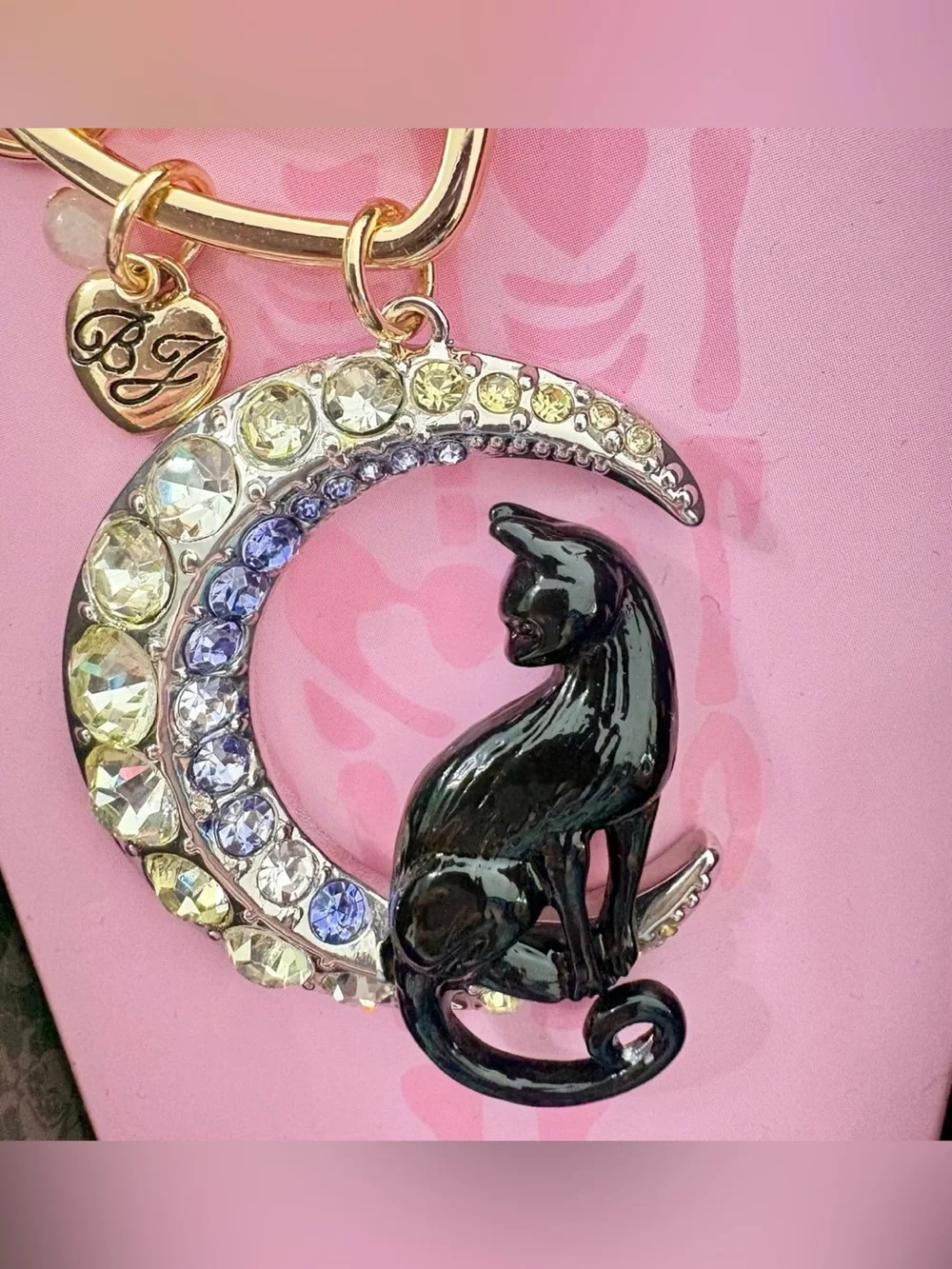 Betsey Johnson Halloween Moon & Black Cat Jewelry Bag Charm Keychain New In Box